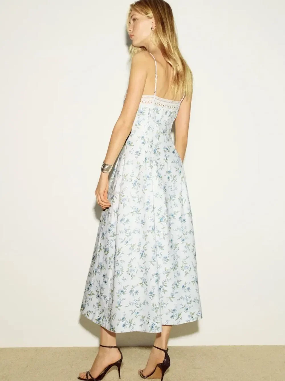 NEW Reformation Pomona Linen Lace Trim Midi Dress Nostalgia Floral 0,2